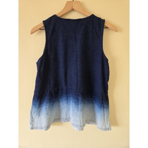 J.Jill Pure Jill Indigo Ombre Peplum Sleeveless Tank Top Medium Petite Resort - Picture 2 of 5
